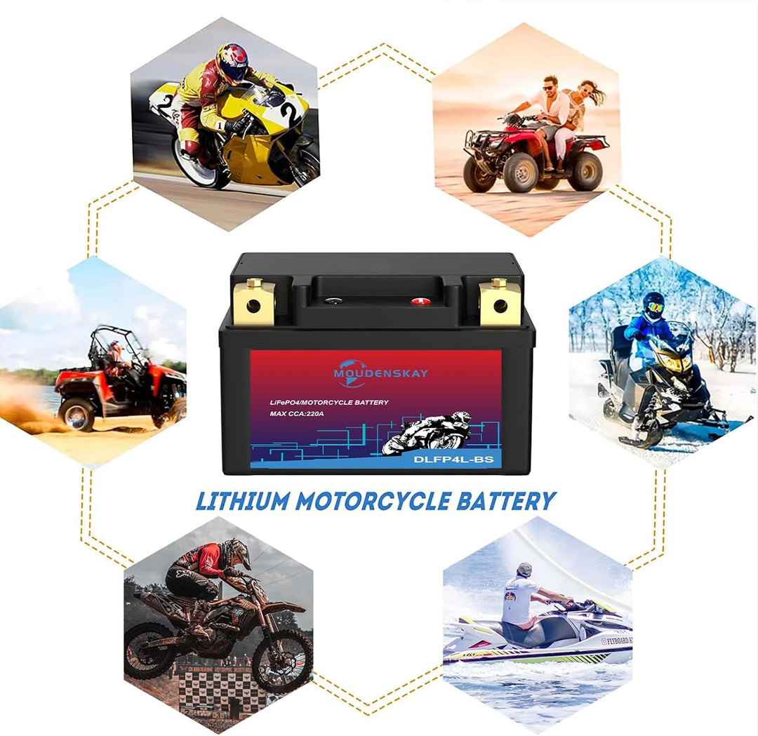 Lithium Motorrad Batterie 12V Lithium Powersports Batterie mit BMS,YTX4L-BS 2.5AH 200~220CCA LiFePO4