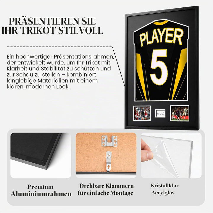 Trikotrahmen 60 x 80cm Rahmen für Fussball Trikotm 3D Box Frame Aluminium und Acrylglas Trikot Einra