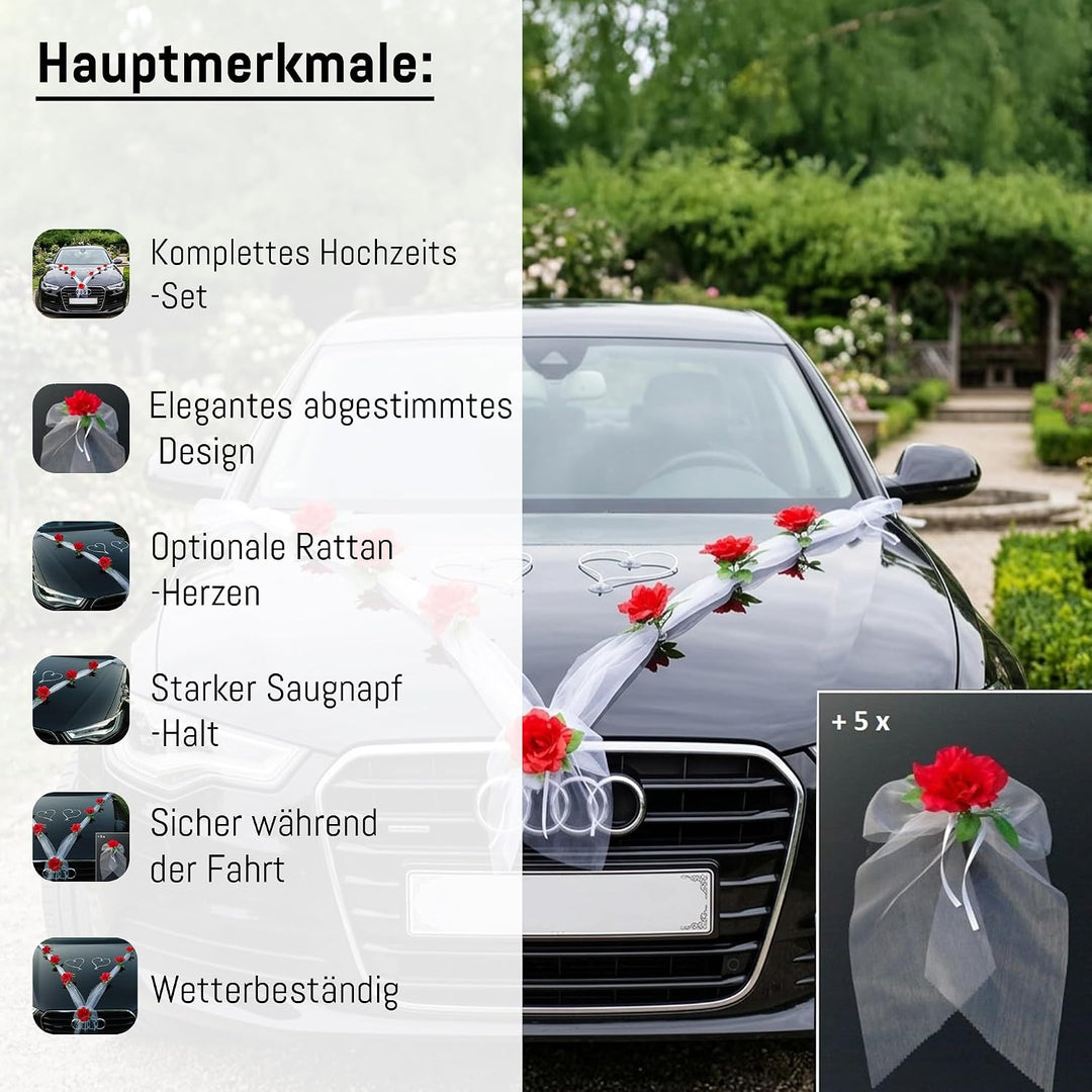 Organza M + Schleife Auto Schmuck Braut Paar Rose Deko Dekoration Autoschmuck Hochzeit Car Auto Wedd