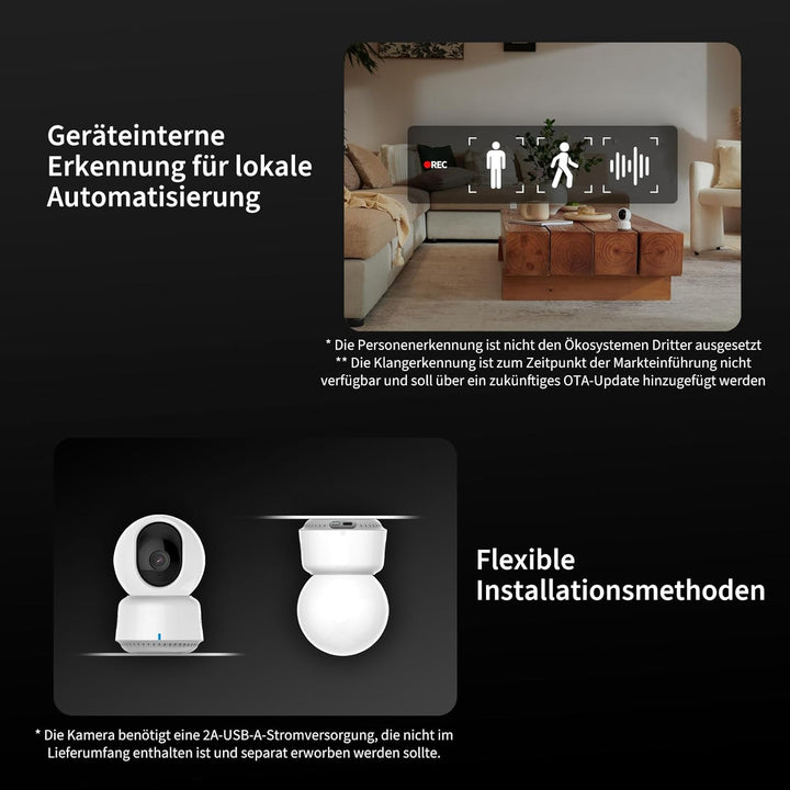 Aqara 2K Innenraum-Sicherheitskamera E1, Schwenken & Neigen, HomeKit Secure Video, Zwei-Wege-Audio,
