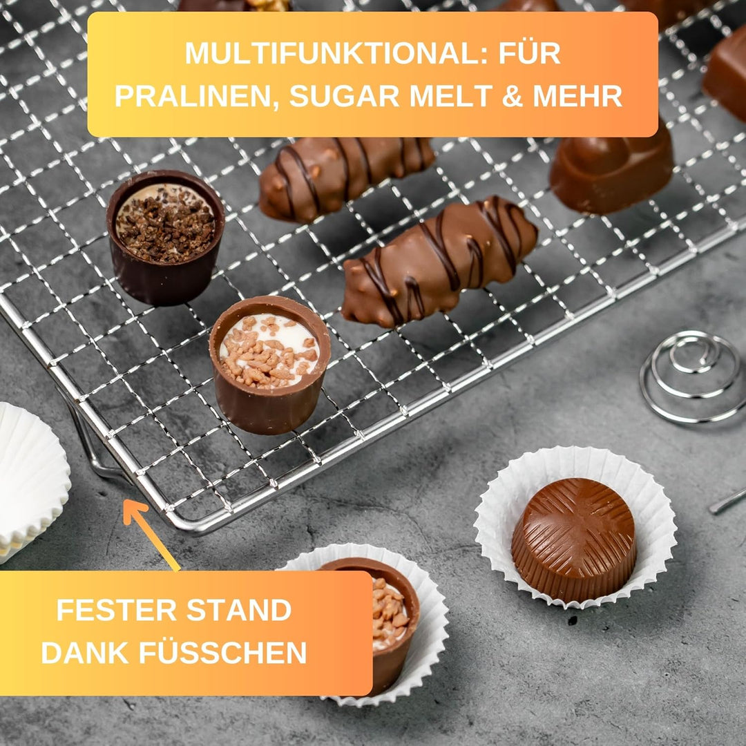 Premium Pralinen Set 5 Teilig - 100 Tage risikofrei testen - Abtropfgitter, 3 Tauchgabeln, Pralinenf