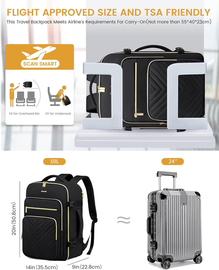 LOVEVOOK Handgepäck Rucksack Flugzeug, 50L Reiserucksack Damen Gross, Wasserdicht Laptop Rucksack Da