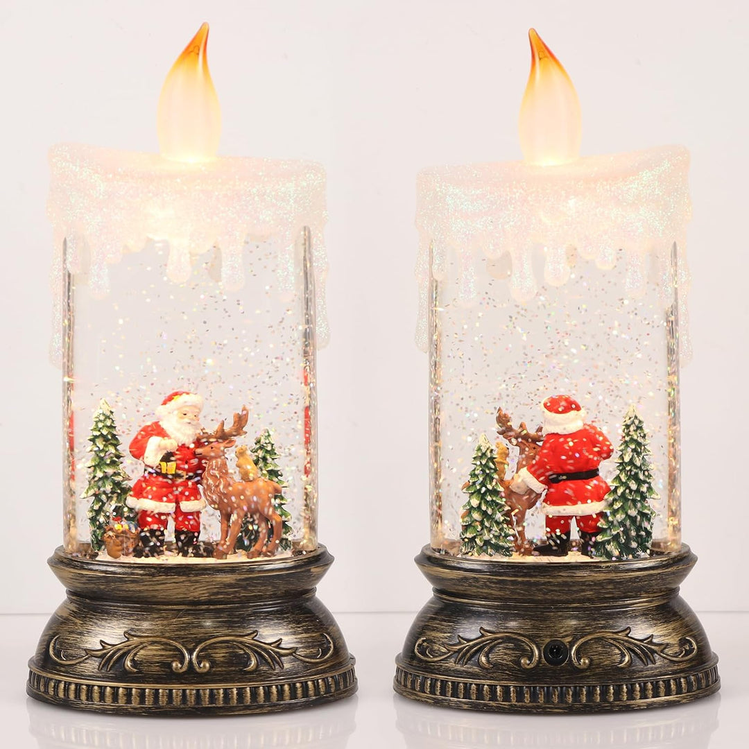 Eldnacele Schneekugel Weihnachtslaterne mit Timer & Musik, fliegendem Weihnachtsmann mit Rentieren,