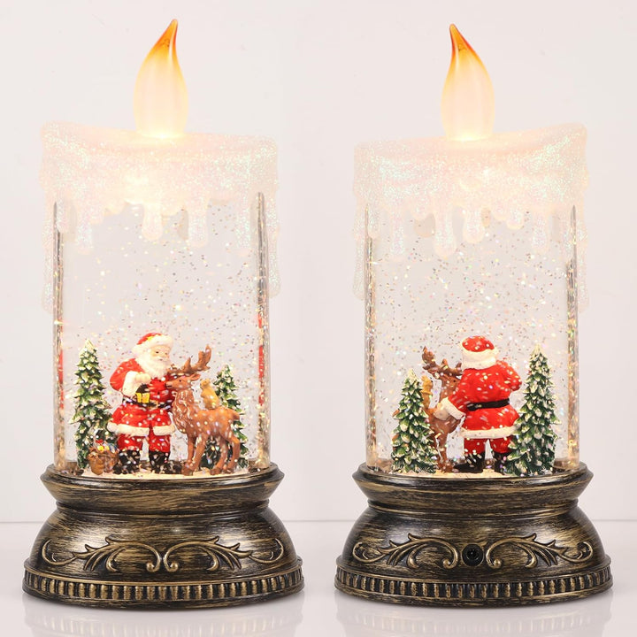 Eldnacele Schneekugel Weihnachtslaterne mit Timer & Musik, fliegendem Weihnachtsmann mit Rentieren,