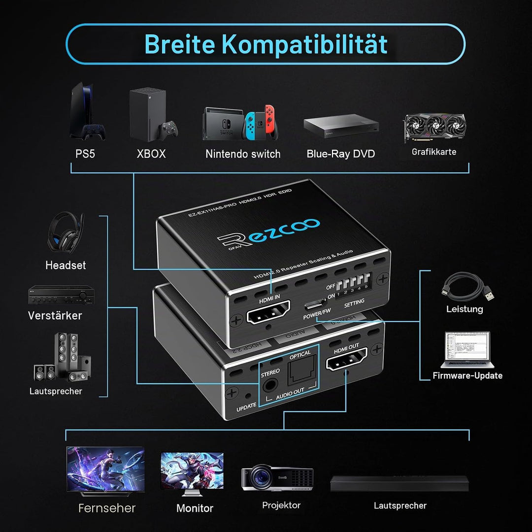 HDMI 2.0 Audio Extractor 4K 60Hz PS5 1080P 120Hz 4:4:4 HDCP 2.2 18 Gbit/s D-olby Vision HDR DE-Embed