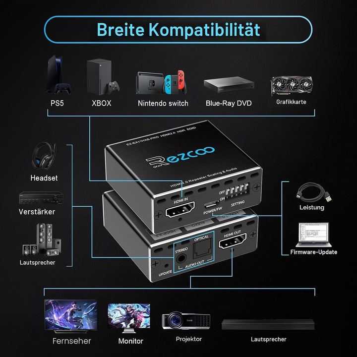HDMI 2.0 Audio Extractor 4K 60Hz PS5 1080P 120Hz 4:4:4 HDCP 2.2 18 Gbit/s D-olby Vision HDR DE-Embed
