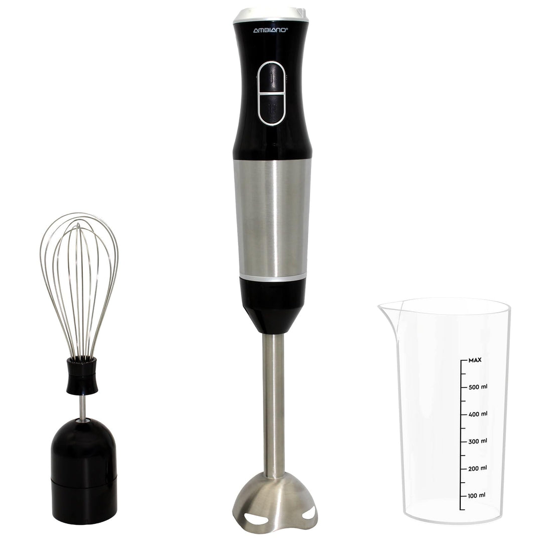 Stabmixer Edelstahl - Pürierstab elektrisch GS-Zeichen, inkl. Schneebesen & Messbecher, 400 Watt Lei