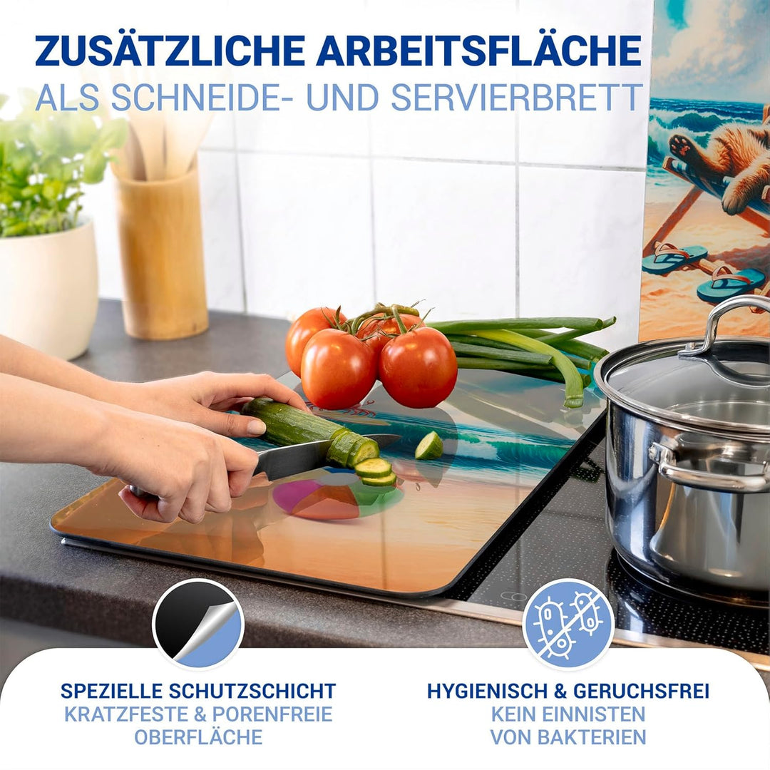 WENKO Herdabdeckplatte Universal Mod. Katze am Strand, höhenverstellbar für alle Herdarten, Schneide