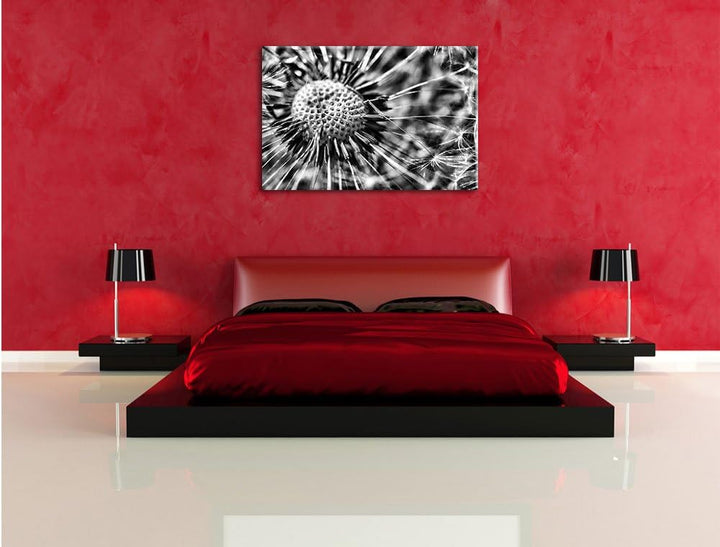 Monocrome, Pusteblume, Format: 100x70 auf Leinwand, XXL riesige Bilder fertig gerahmt mit Keilrahmen