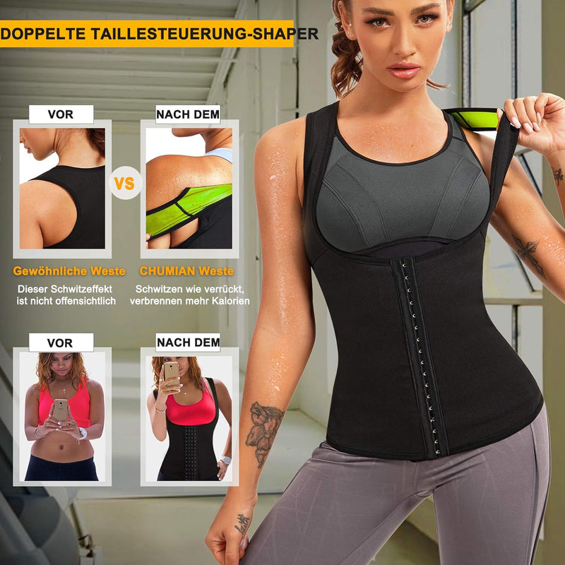 CHUMIAN Damen Sauna Schwitzeffekt Training TankTop Unterbrust Taillenformer Korsett Neopren Abnehmen