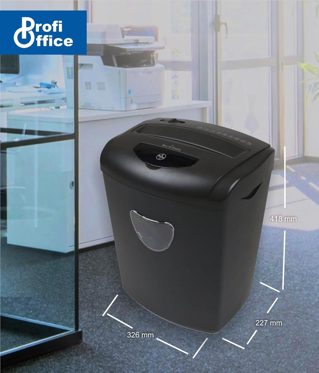 ProfiOffice Aktenvernichter für Büro und Zuhause, 10 Blatt Schredder Aktenvernichter mit Partikelsch