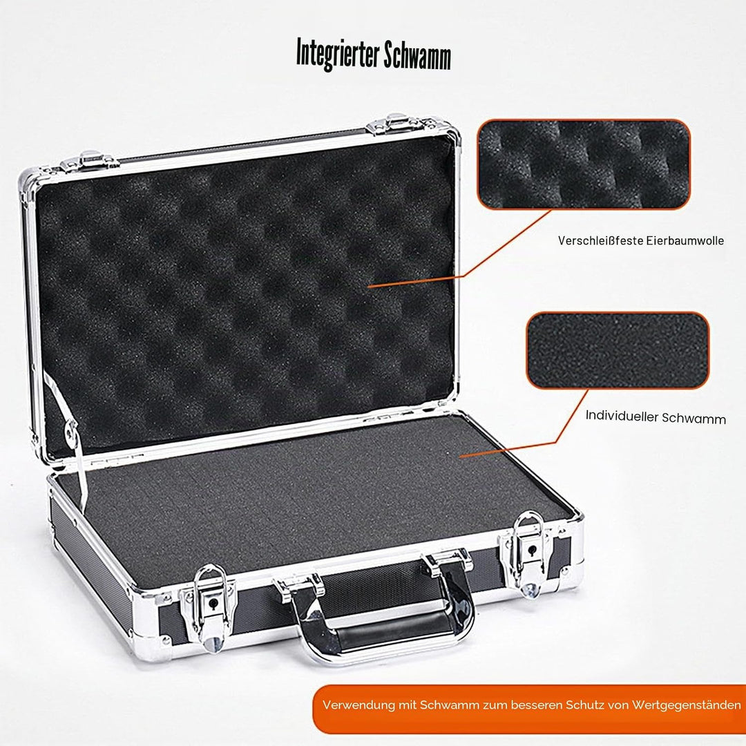 Aluminium Koffer Werkzeugkoffer, Kleine Alubox, 25,5x16,5x9,5cm Schwarz, Schwarz