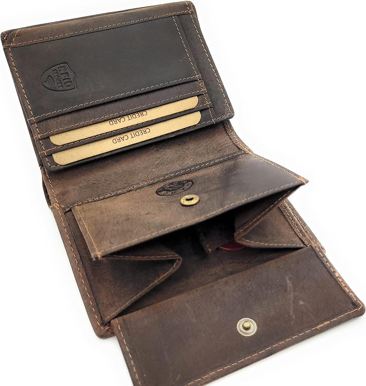 Jockey Club echt Leder Geldbörse Portemonnaie Geldbeutel mit RFID NFC Schutz Vintage (Dunkelbraun),