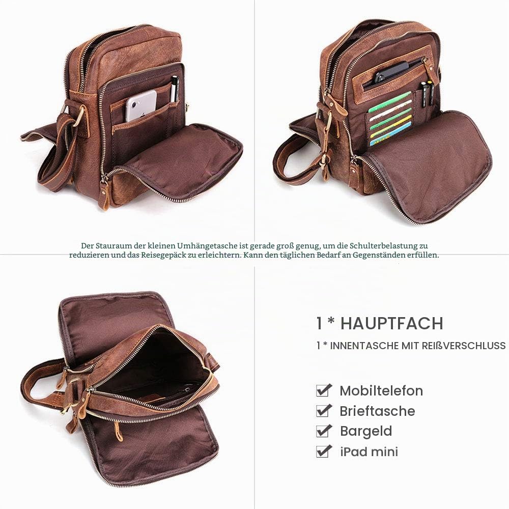 BAIGIO Schultertasche Umhängetasche Herren Leder Vintage Herrentasche Messenger Bag mit Schultergurt