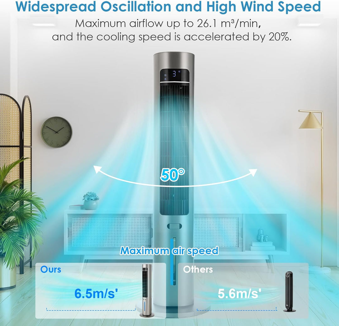 LIFERUN Turmventilator mit Aromadiffuser Fernbedienung 3-Stufen-Klimaanlage mit Wasserkühlung, 50° O