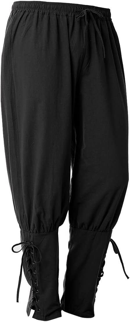 COSDREAMER Herren Mittelalterhose Wikinger Piraten Kostümhose Schwarz XXL XXL Schwarz, XXL Schwarz