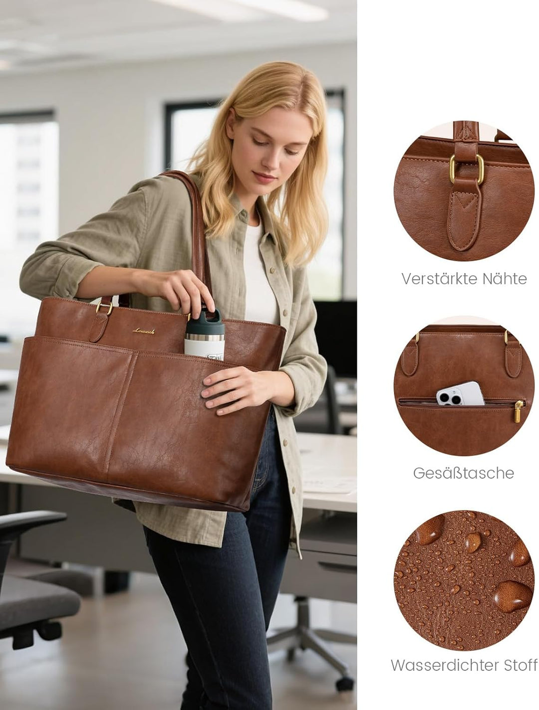 LOVEVOOK Handtasche Damen Gross, Laptoptasche 15,6/17,3 Zoll, Arbeitstasche | Shopper Tasche Elegant