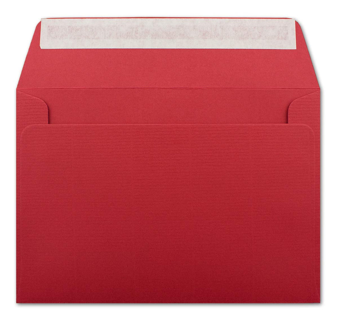 500 gerippte Briefumschläge DIN C6 Rot - 11,4 x 16,2 cm - 100 g/m² Post-umschlag ohne Fenster Haftkl