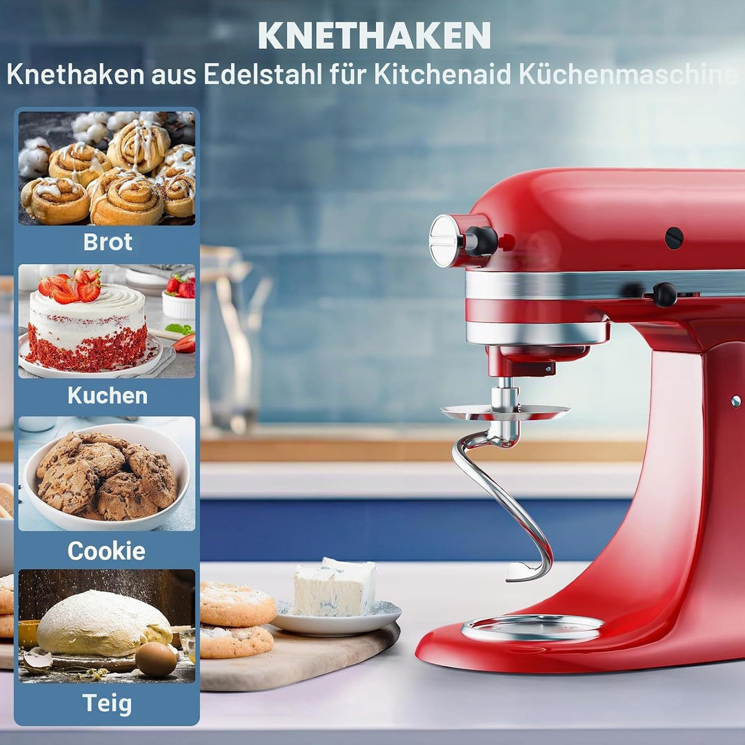 Cofun Edelstahl SpiralKnethaken für KitchenAid Zubehör, Knethaken für KitchenAid 4,5-5 Quart Kipp-St