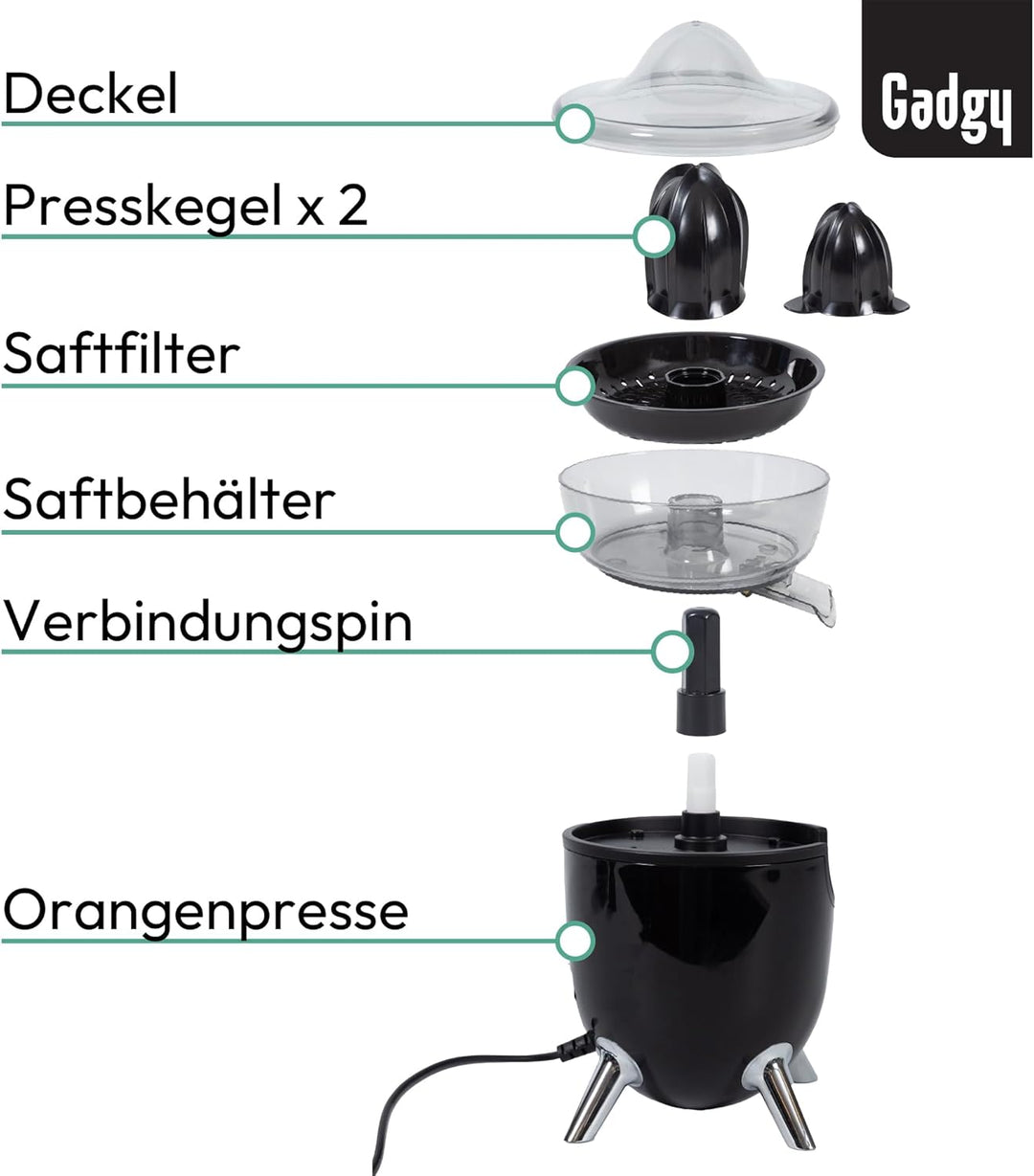 Gadgy Elektrische Saftpresse – Zitruspresse mit Anti-Tropf-Funktion, Zylindrisches Design, Anti-Stau