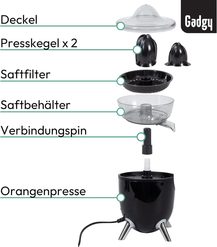 Gadgy Elektrische Saftpresse – Zitruspresse mit Anti-Tropf-Funktion, Zylindrisches Design, Anti-Stau