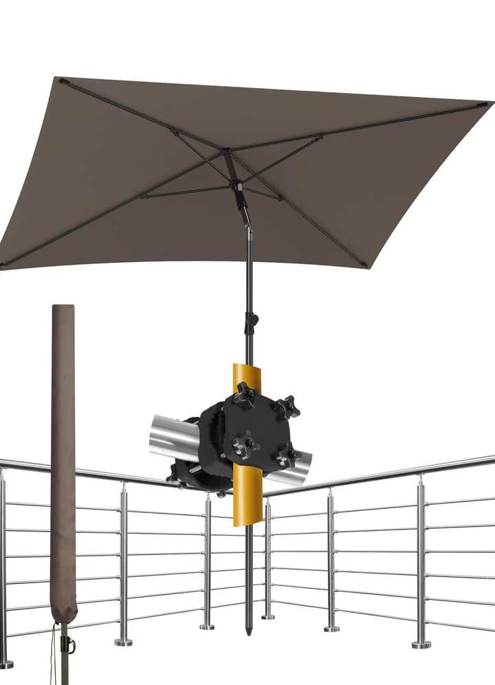 4smile Sonnenschirm Balkon SunnyShade 3-in-1 SET in Taupe - UPF 50+ Sonnenschirm rechteckig 200 x 12