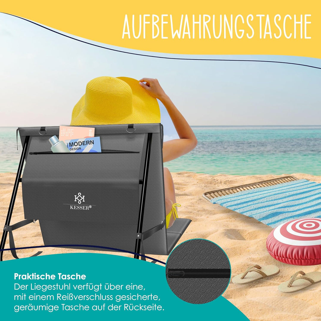 KESSER® 2er Set Strandmatte klappbar mit Verstellbarer Rückenlehne, Tragegurt, wasserdichter Tasche
