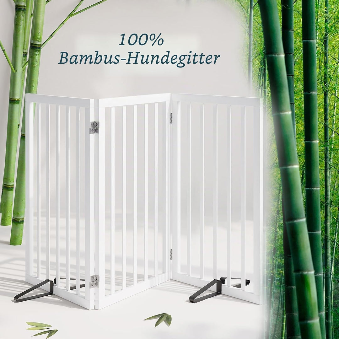 81,3 cm H extra hohes freistehendes Hundegitter, 3 Paneele, Bambusholz, Haustiergitter mit 2 Metalls