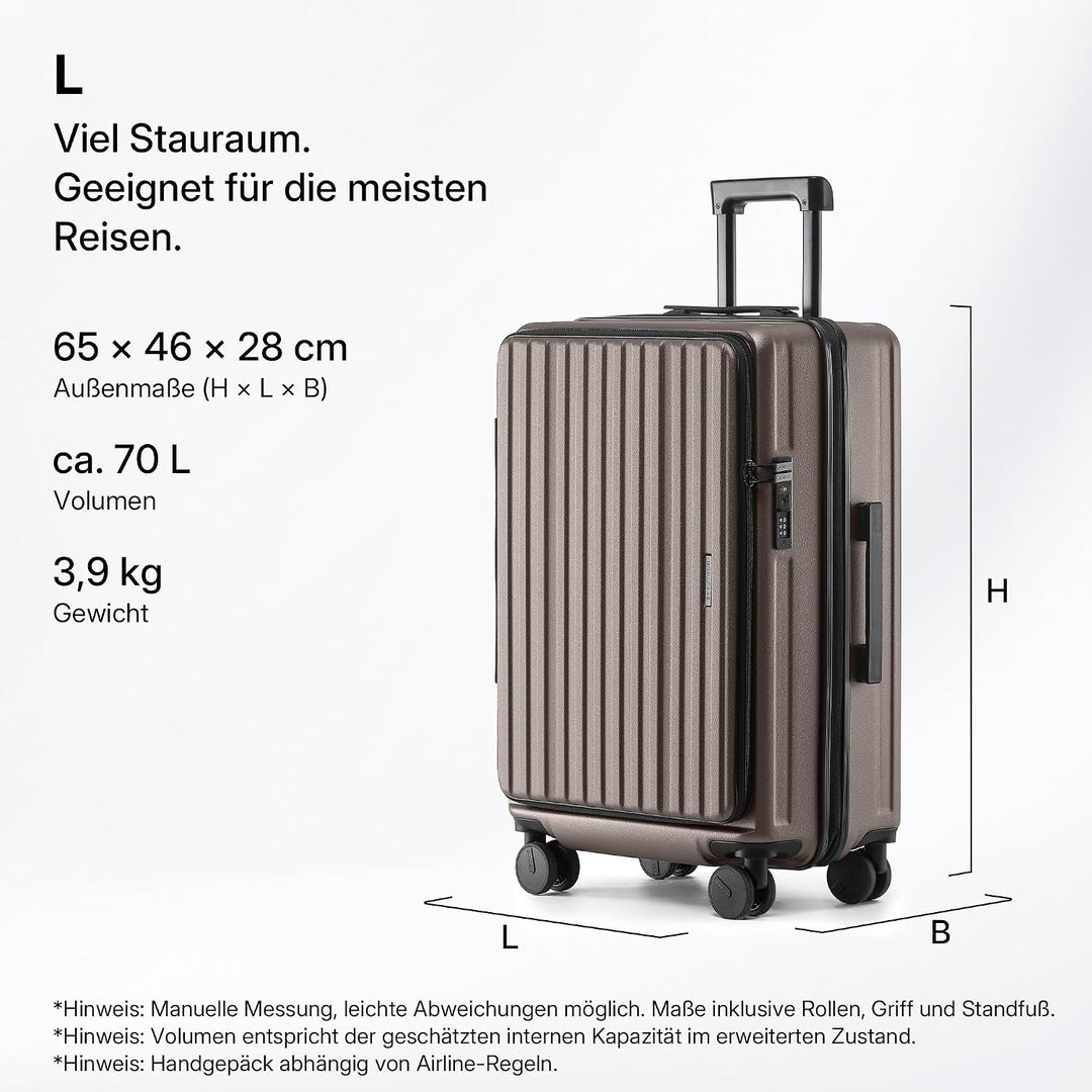 Münicase Reisekoffer L 65 cm, Top-Öffnung, TSA, Coffee | Tiefes Hauptfach, Erweiterbar, Kompressions
