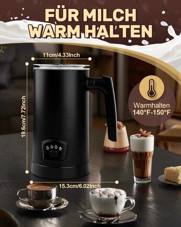 4 in 1 Milchaufschäumer Elektrisch, 350ml Stumm Automatischer Edelstahl Milchschäumer, 400W Schnelle