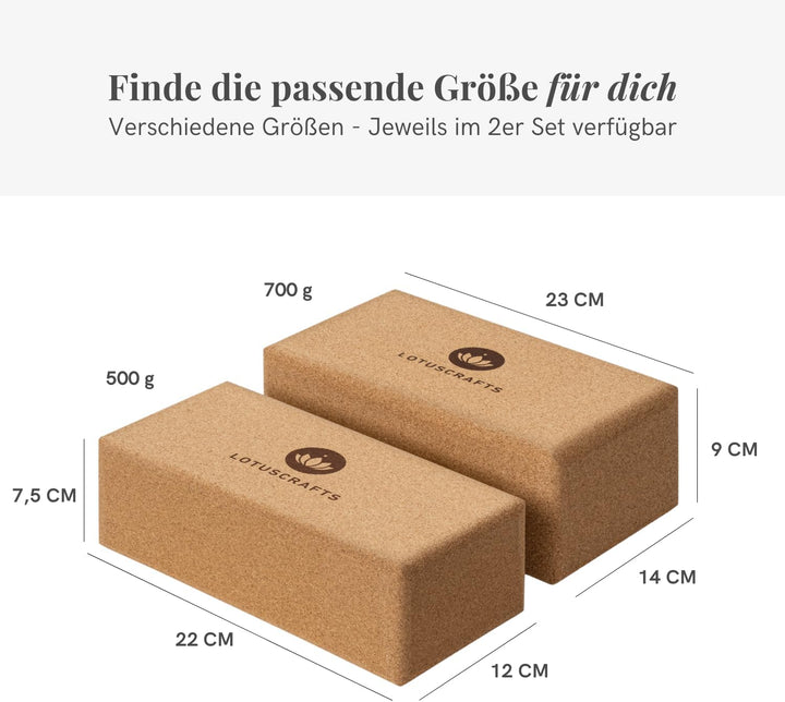 Lotuscrafts® Yoga Block Kork 2er Set oder Yoga Block Kork einzeln, Yogablöcke Made in Portugal, Yoga