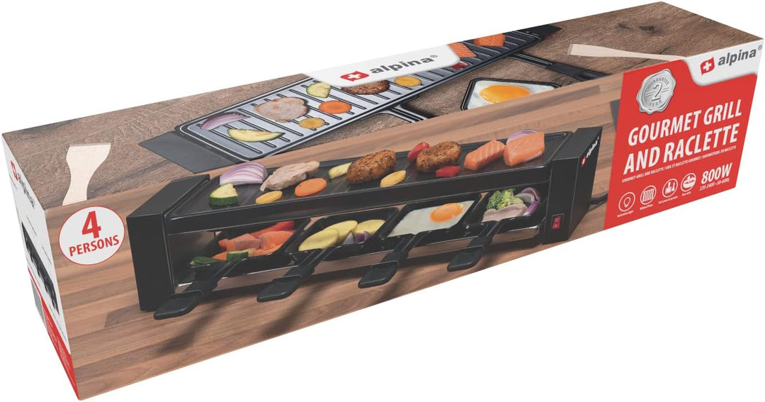 alpina Raclette-Set Gourmet Set – 800 W – Raclette-Gerät – Antihaftbeschichtung – Edelstahl – leicht