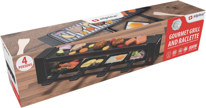alpina Raclette-Set Gourmet Set – 800 W – Raclette-Gerät – Antihaftbeschichtung – Edelstahl – leicht
