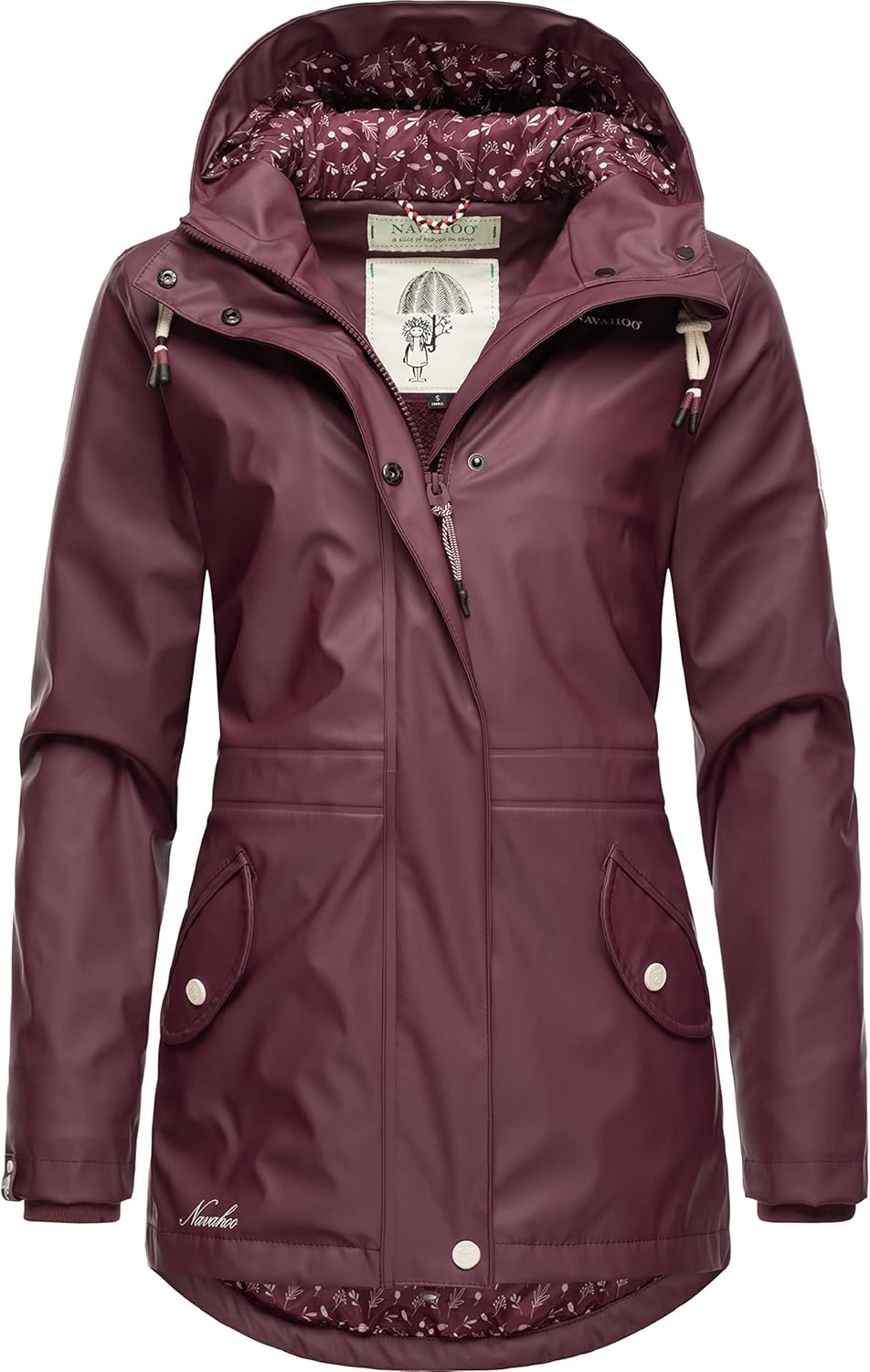 Navahoo Damen Übergangsjacke Regenmantel wasserdicht lang warm gefüttert mit Kapuze Oceans Heart XS-