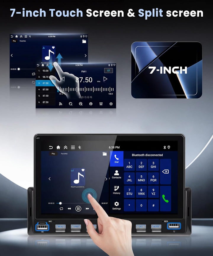 VECHTEL 4G+64G Android 15 Klaviertasten Autoradio 1 Din, 7'' IPS HD Touchscreen mit Drahtlos Carplay