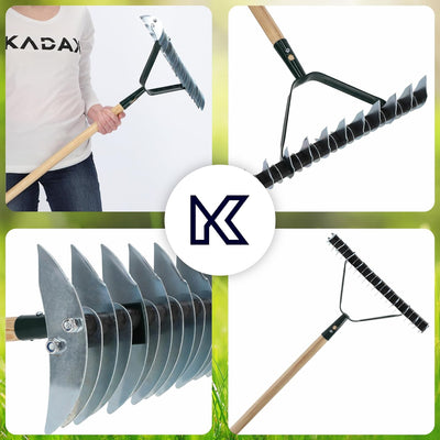 KADAX Schneidrechen aus hochwertigem Stahl, zweiseitigen Bodenbelüfter, Rasenlüfter, manueller Verti