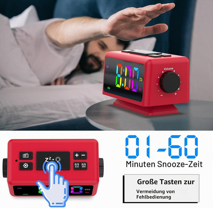 ThreeH RGB Wecker mit Radio 11 Farben Zeitanzeige 12 Stufen Lautstärke &amp; Helligkeit einstellbar Schl