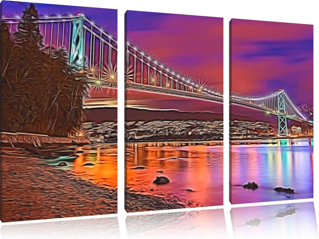 Lions Gate Bridge in Vancouver bei Nacht Spezial 3-Teiler Leinwandbild 120x80 Bild auf Leinwand, XXL