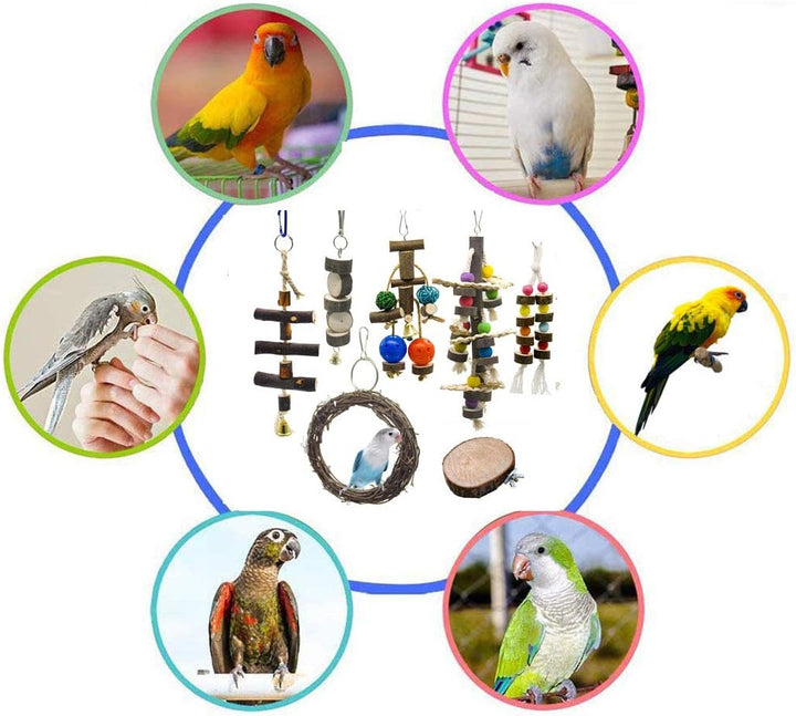 JasCherry 7 Stück Vogel-Spielzeug für Vogel-Käfig Kauen Mahlen - Hängende Schaukel Glöckchen Hängema