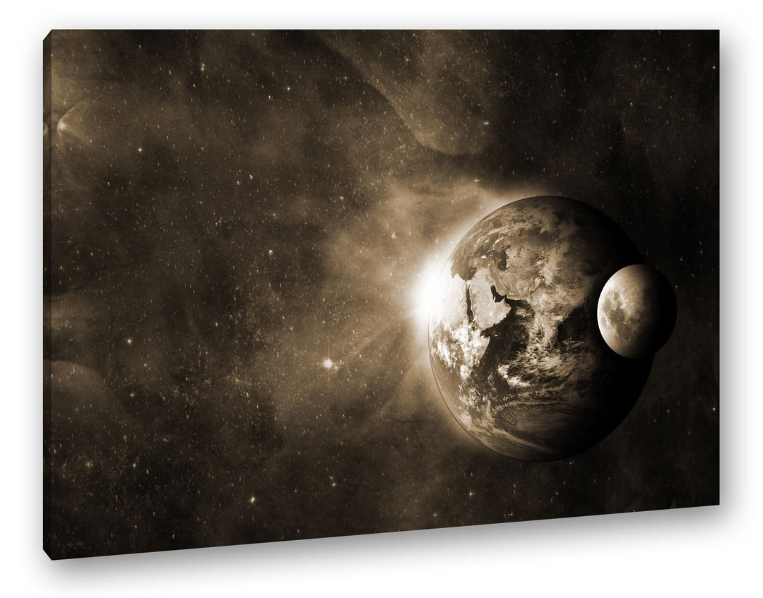 deyoli Dark Violette Erde mit Mond Format: 80x60 Effekt: Sepia als Leinwandbild, Motiv fertig gerahm