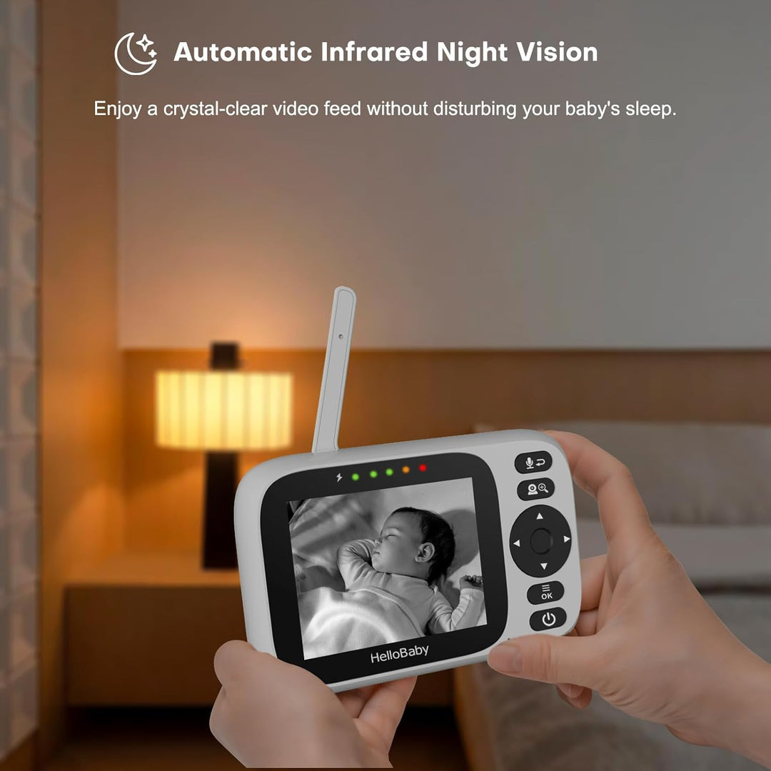 HelloBaby Babyphone mit Kamera, ferngesteuertes Schwenk-Neige-Zoom Video Babyphone und 3,2&
