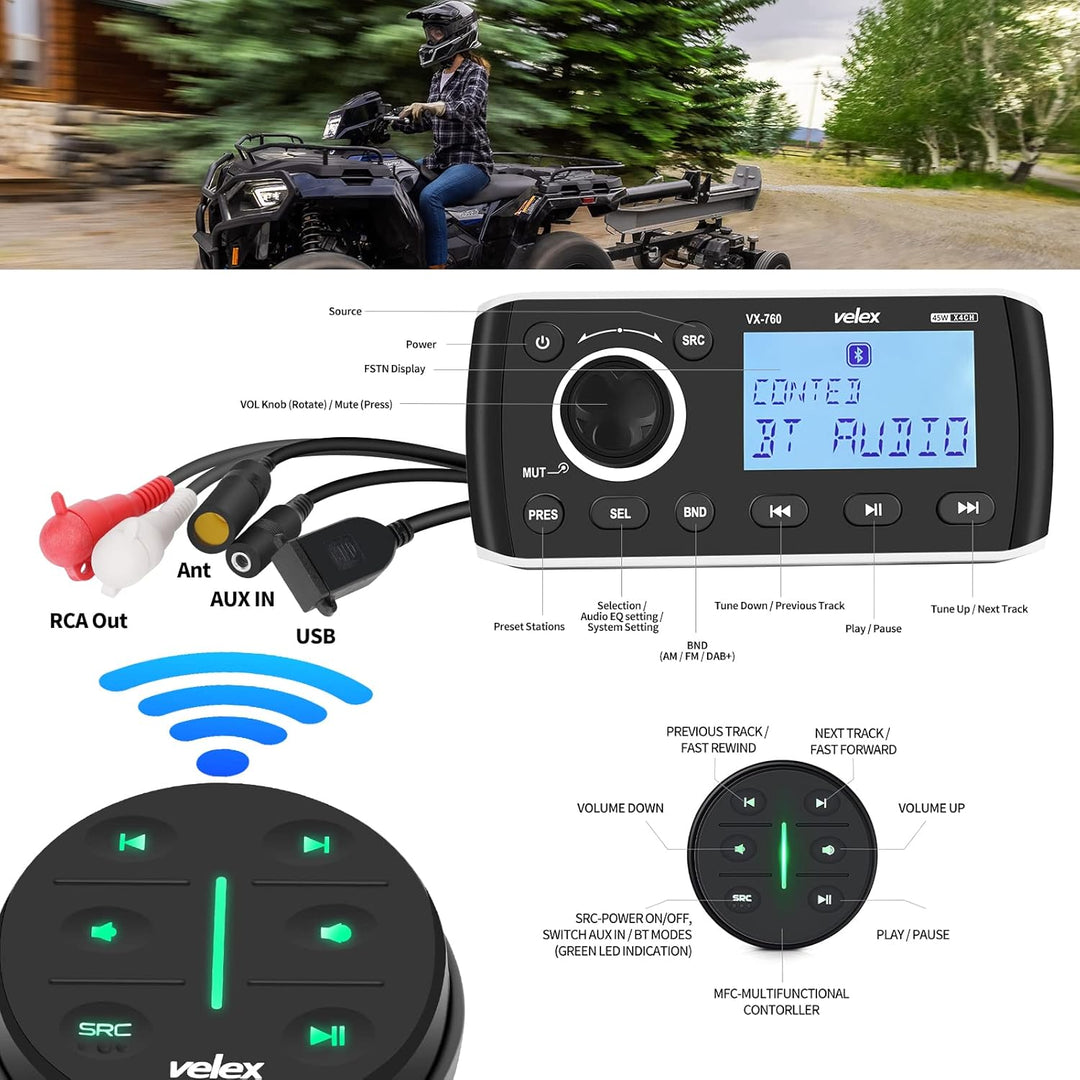 Marine Digital Media Receiver mit wetterfestem Marine Stereo System mit drahtloser Fernbedienung, Ve