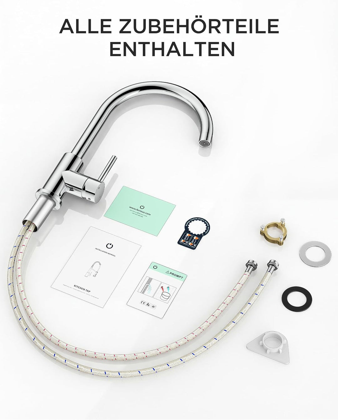 FORIOUS Küchenarmatur, Wasserhahn Küche Mischbatterie, 360° Schwenkbar, Heiss und Kaltwasserregelung