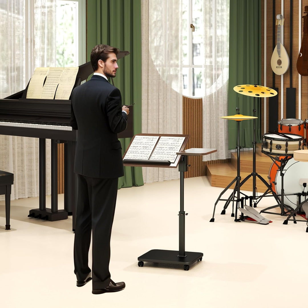 Beistelltisch mit Rollen Höhenverstellbar, Holz Couch Beistelltische c Form 360° Rotierend, Top Kipp