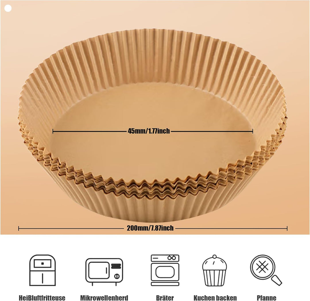 Runden für 4.5L-8L 100 Stück Airfryer Backpapier für Heissluftfritteuse 20-24cm, Antihaft Wasserdich