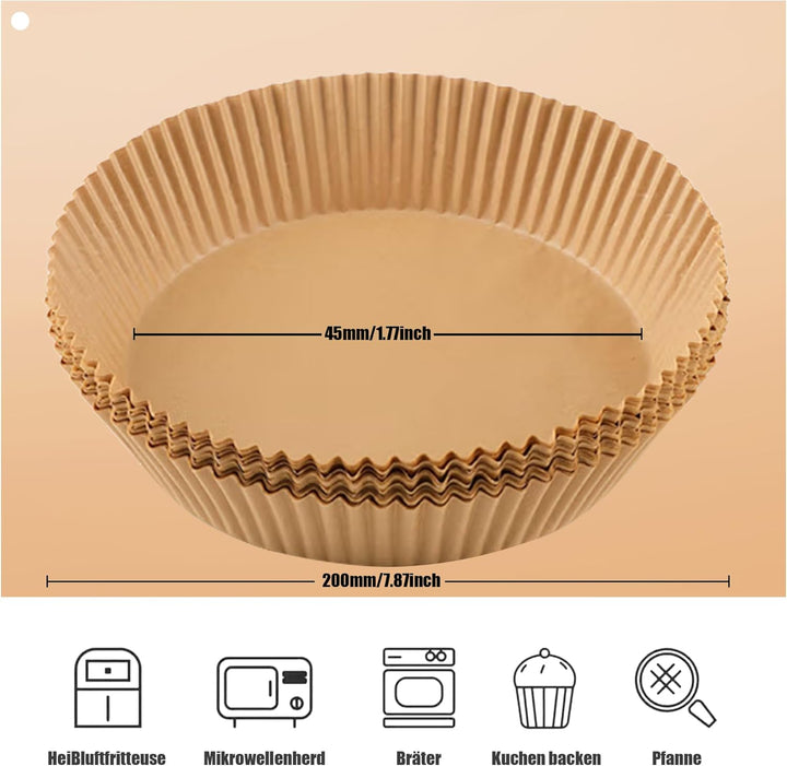 Runden für 4.5L-8L 100 Stück Airfryer Backpapier für Heissluftfritteuse 20-24cm, Antihaft Wasserdich
