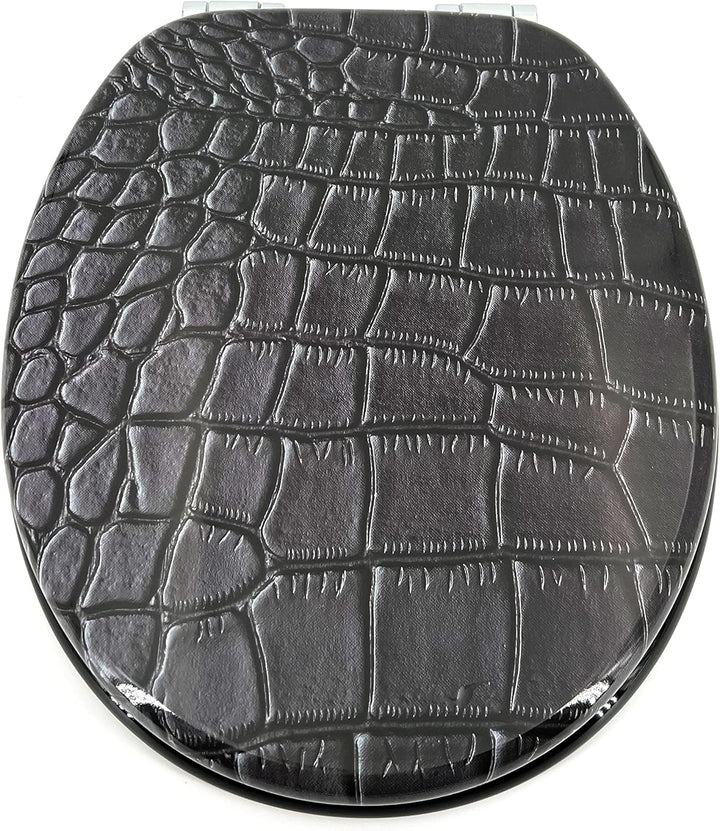 ADOB, Holzkern WC Sitz Klobrille Schuppen Farbe Schwarz, Absenkautomatik, 32607, Schuppen