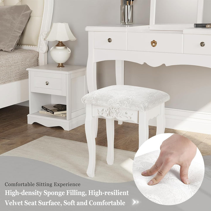 WOLTU MB6015cm Schminkhocker, Sitzhocker, Hocker Landhaus Hocker, Polsterhocker, MDF Holz, Weiss lac