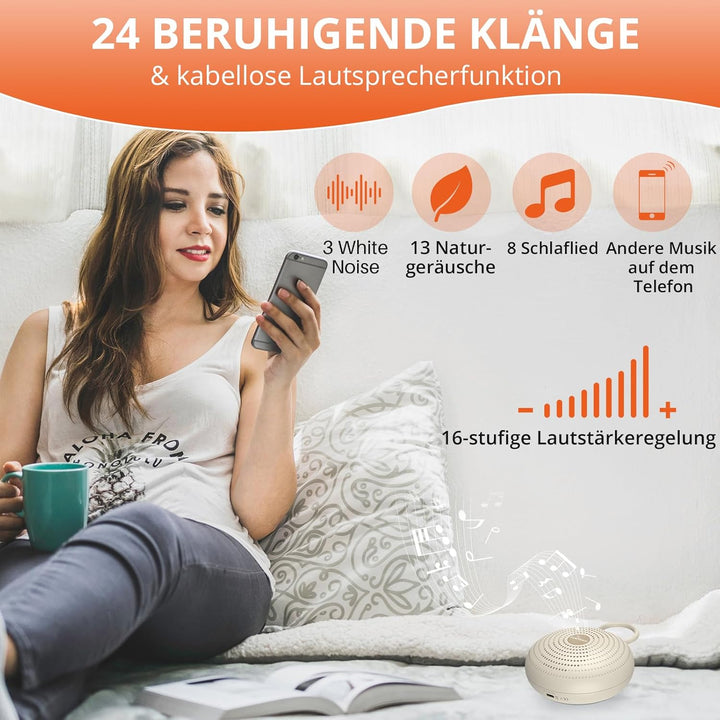 FUNYKICH White Noise Machine Baby, Tragbare Einschlafhilfe Weisses Rauschen Erwachsene mit 2 Aufnahm