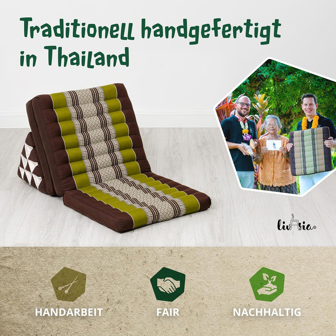livasia Thaikissen mit 3 Auflagen, Dreieckskissen mit Klappmatratze, Keilkissen Kapok, Rückenkissen